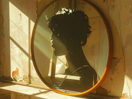 Shadowed silhouette in a mirror.