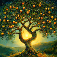 A radiant tree adorned with golden apples, symbolizing the flourishing "good tree"