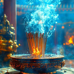 lit essence in a temple
