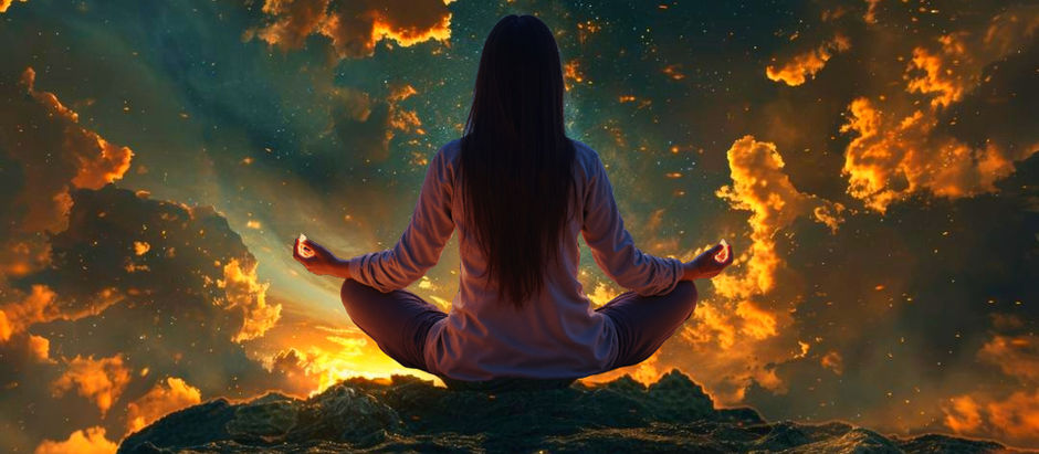 A meditator sits in serene contemplation beneath a celestial sky, embodying the essence of the Ketu–Sun Portal—a gateway to truth for spiritual leaders and seekers.