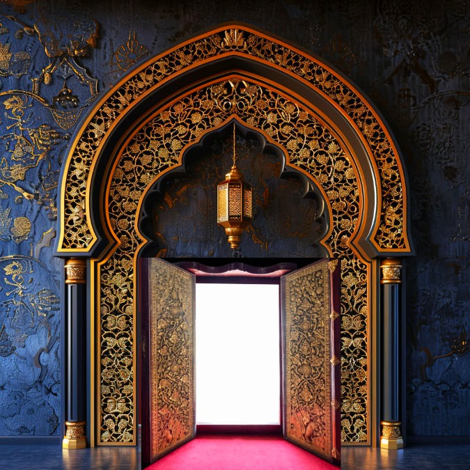 a Beautiful Temple entrance door with golden details