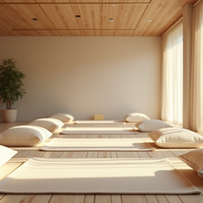 Calm meditation corner with cushions and natural light