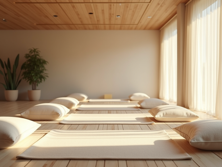 Calm meditation corner with cushions and natural light