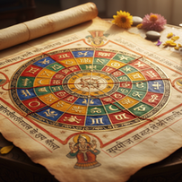 An ancient Vedic astrology chart on parchment