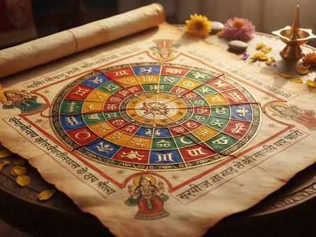 An ancient Vedic astrology chart on parchment