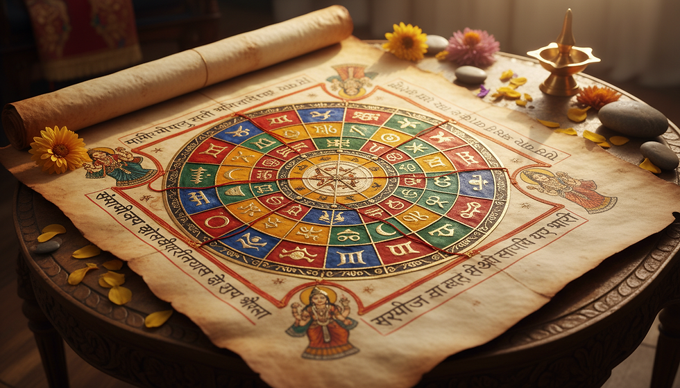An ancient Vedic astrology chart on parchment