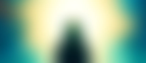 A woman meditates serenely before a radiant, celestial burst. 