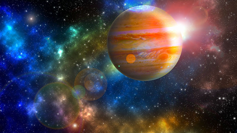 Jupiter majestically transits through the vibrant, star-filled expanse of space