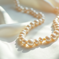 Pearl necklace on soft white fabric