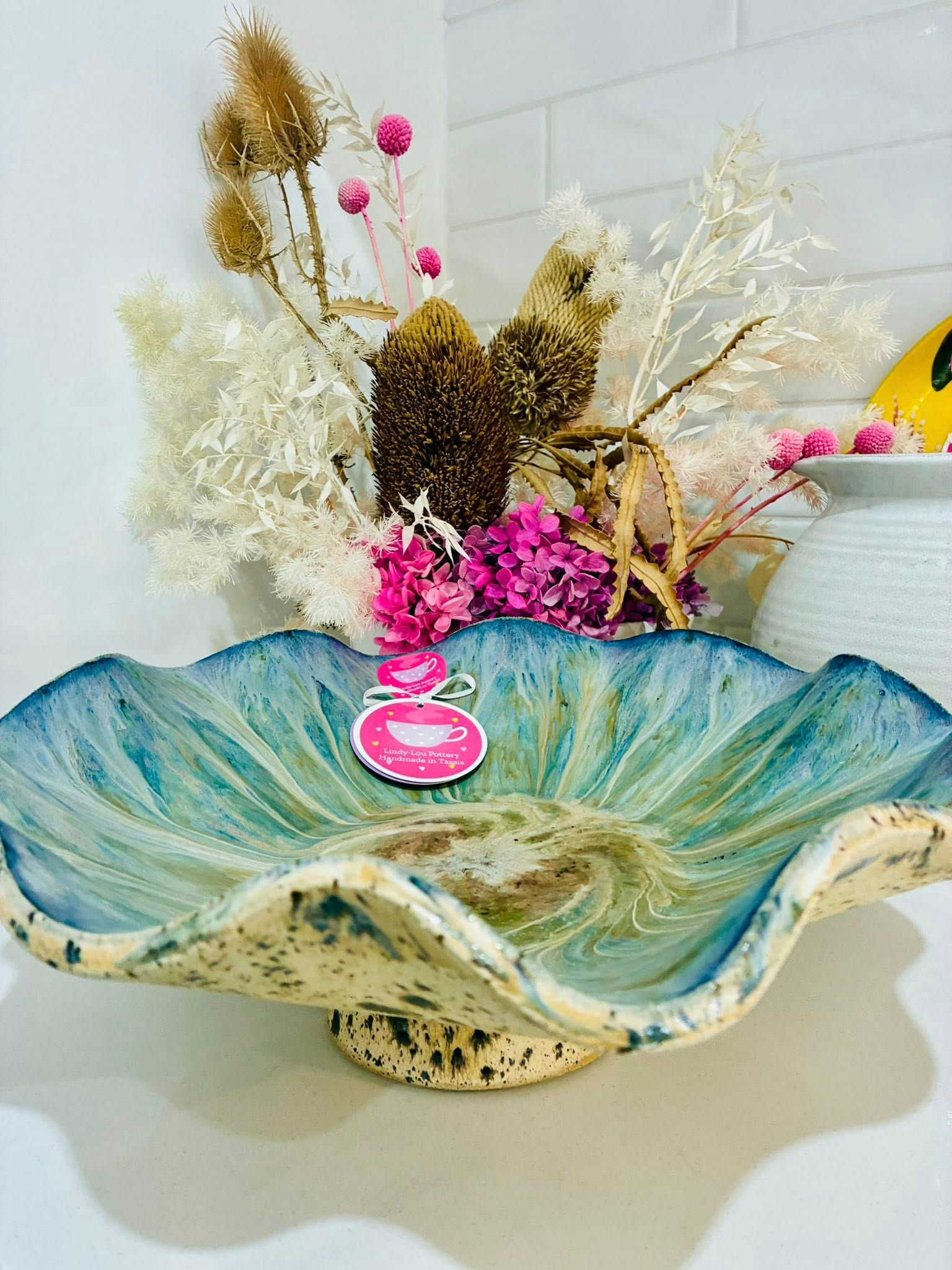 Sandstone Large Wavy Pedestal Bowl