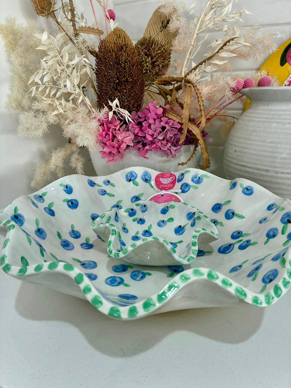 Thumbnail: Hand Painted Blueberry Large Wavy Chip'N'Dip Bowl