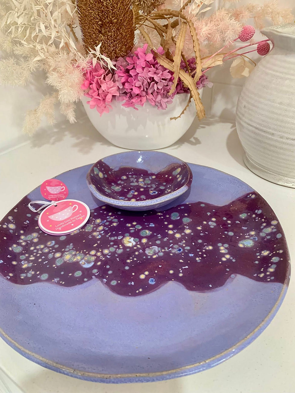 Thumbnail: Passion Flower Round Platter with attached Dip Bowl