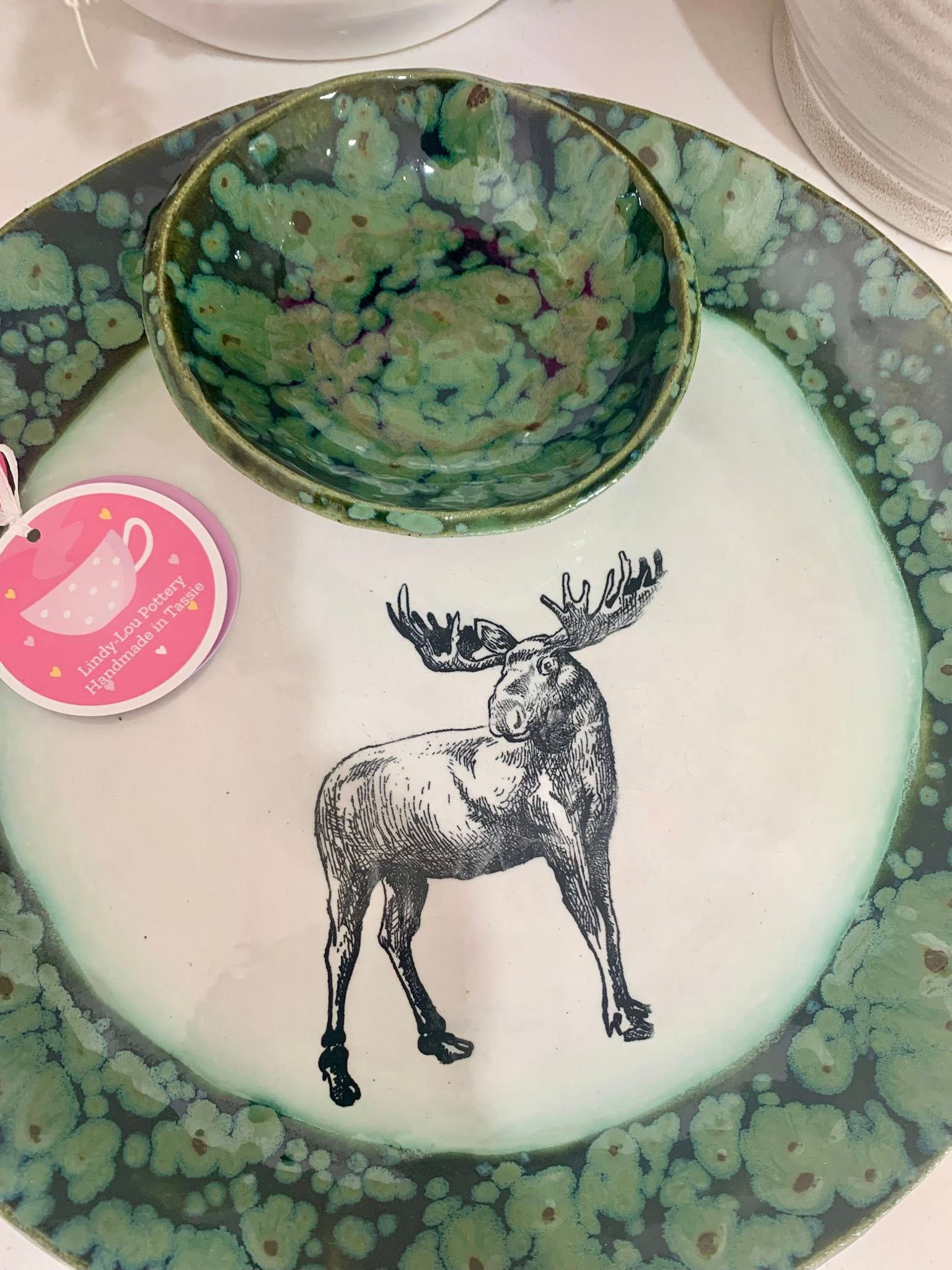 Moose - Large Round Platter with attached Dip Bowl