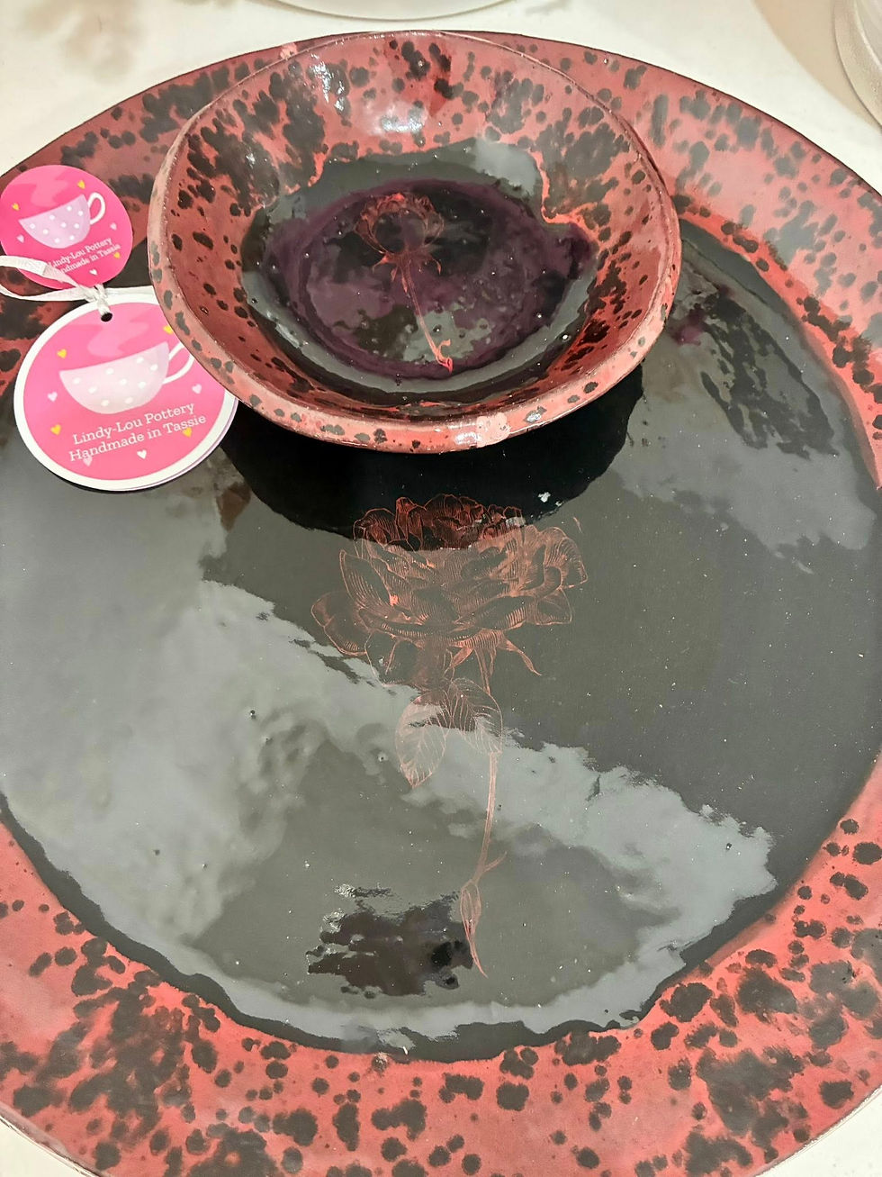Thumbnail: Red Rose - Large Round Platter with attached Dip Bowl