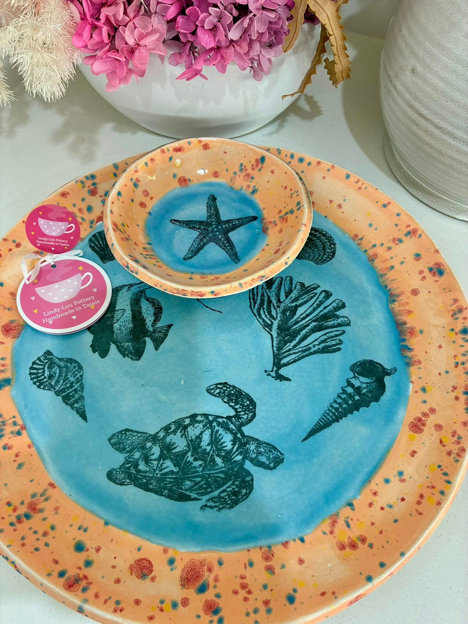 The Great Barrier Reef Large Round Platter with attached Dip Bowl