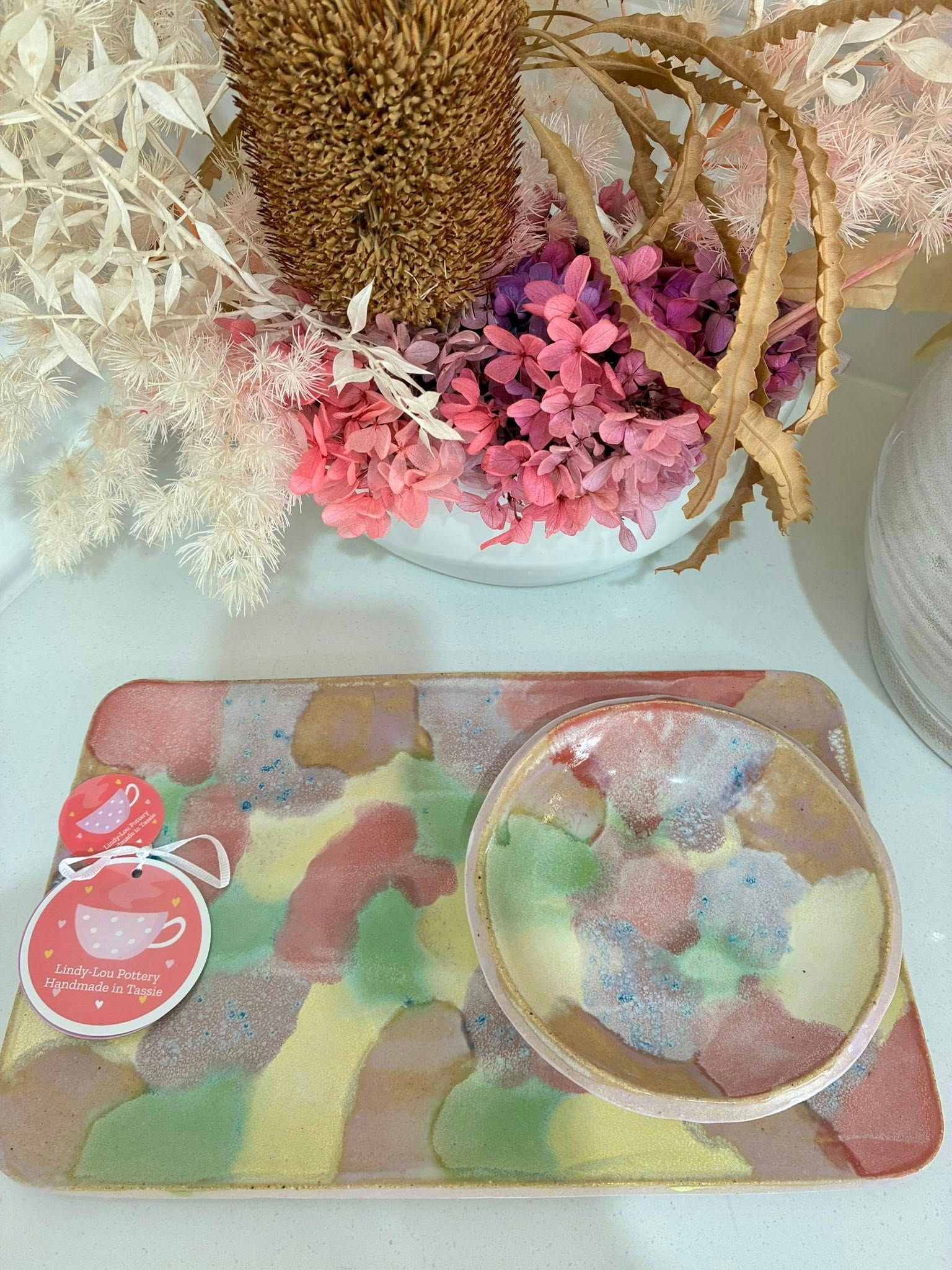 The Water Colour Rectangular Platter with Separate Dip Bowl