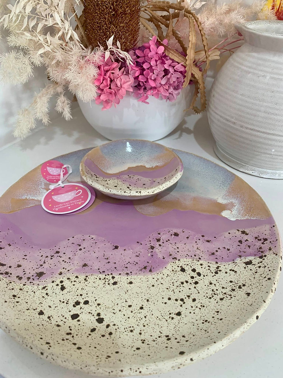 Thumbnail: Lilac Landscape - Large Round Platter with attached Dip Bowl
