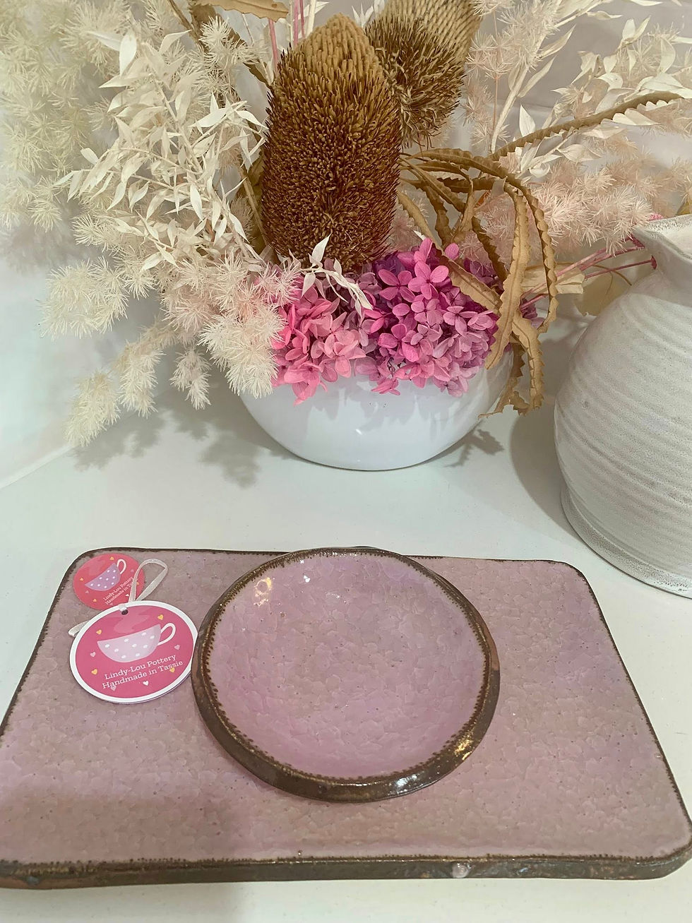 Thumbnail: Arctic Blush Kiln Ice Rectangle Platter with Separate Dip Bowl