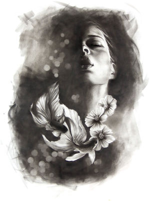 Realistisk tegning i kull av kvinne kunst av Merethe Torbergsen