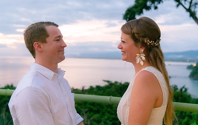 happy newlyweds celebrating their marriage with a view