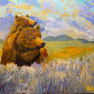 Mama Bear 36' x 48' acrylic pallet knife gallery wrap canvas