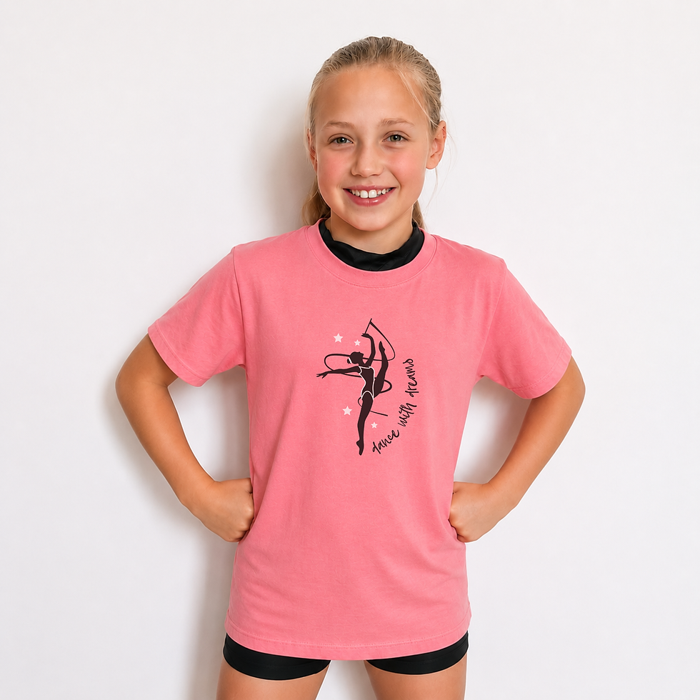 Gymnast wearing pink dance with Dreams Girls Gymnastics T-Shirt