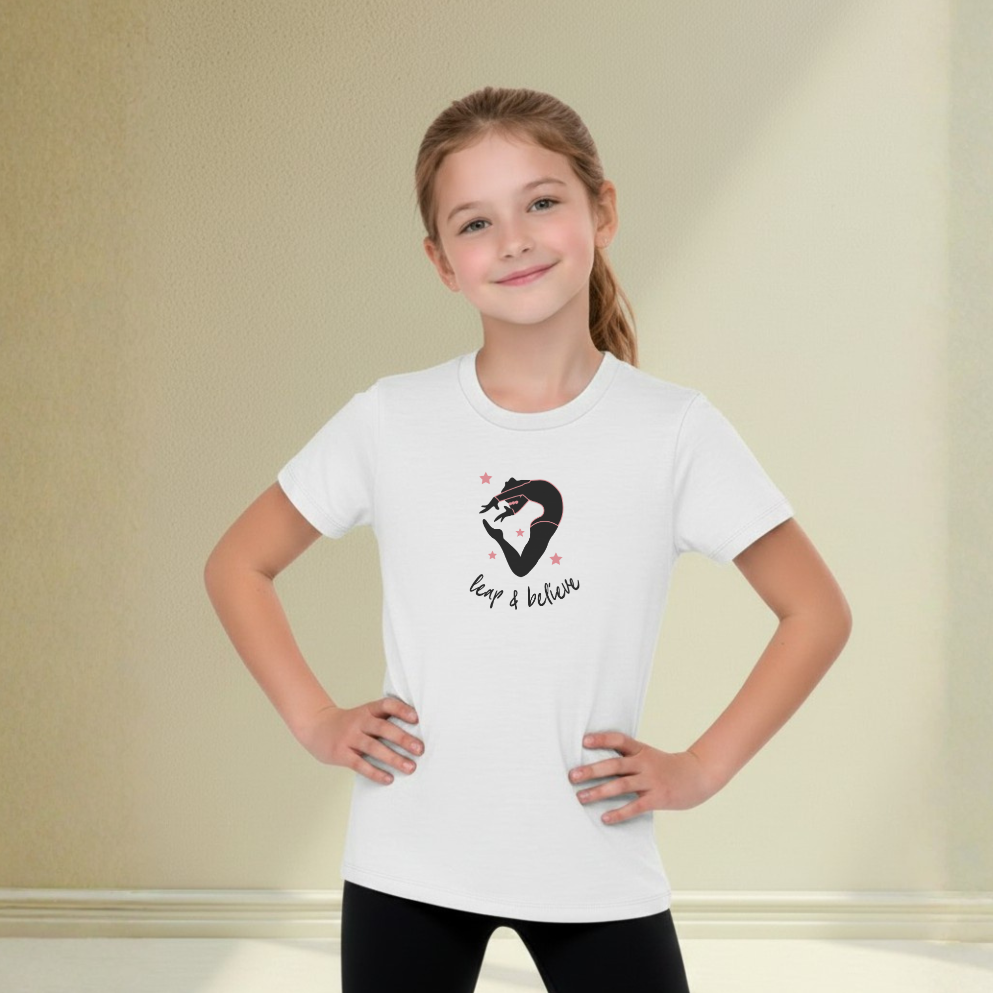 Leap & Believe Girls Gymnastics T-Shirt - "Trust the Training"