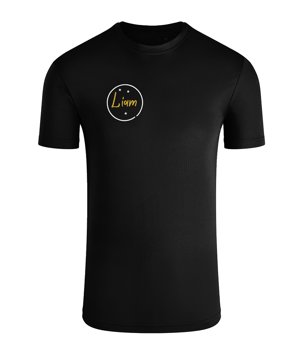 Black Determination, Training, Mindset DMT Gymnastics T-shirt showing front DMT logo