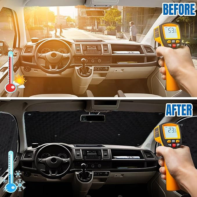 Thumbnail: Front & Front & Side Window Covers For VW T6/T6.1 -  3 Piece Sunshade Protection