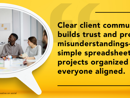 Client communication graphic with a group of team members collaborating and talking