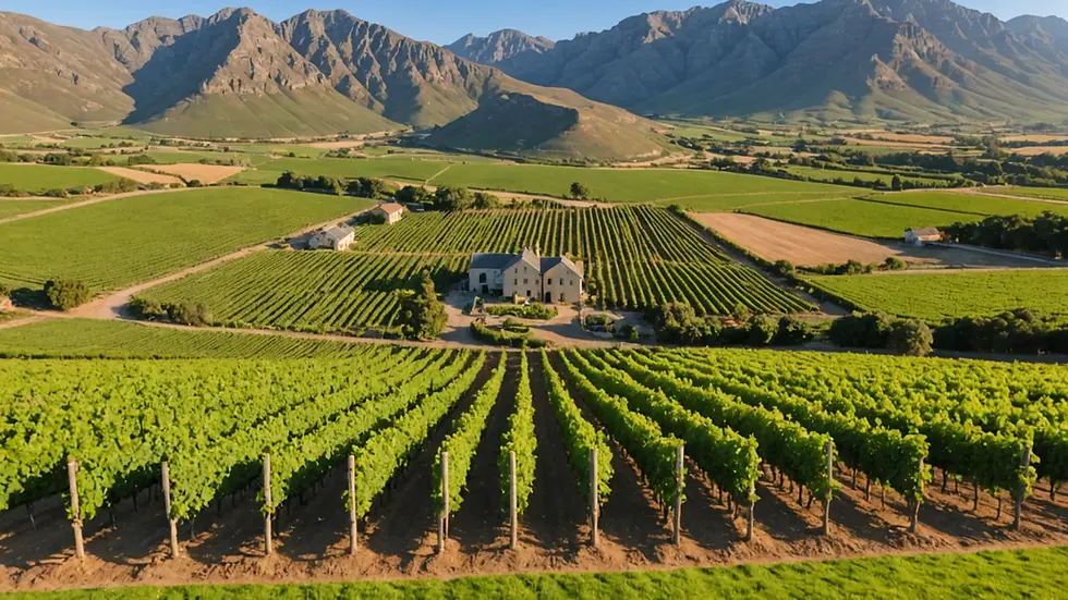 High angle view of vineyard landscape in the Cape Winelands