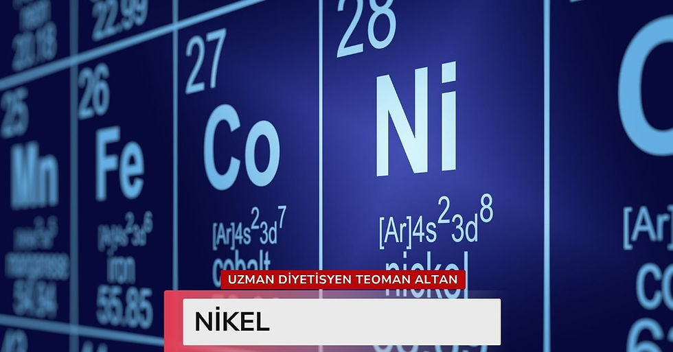 Nikel faydaları, eksikliği ve besin kaynaklarını gösteren bilgilendirici görsel