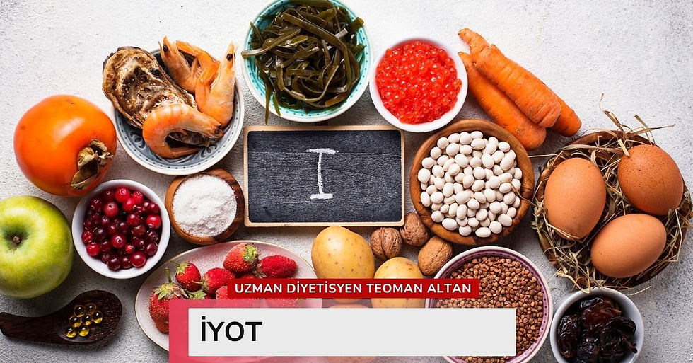 İyot faydaları, eksikliği ve besin kaynaklarını gösteren bilgilendirici görsel