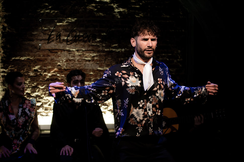 bailaor y cuadro flamenco con cante y guitarra en La Cueva de Lola