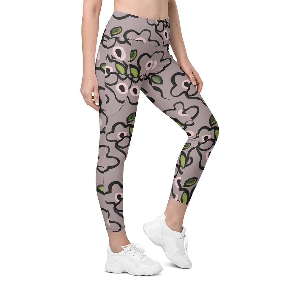 Thumbnail: Gray Lilac* Tangles REcycled-Poly Yoga Leggings w/Pockets