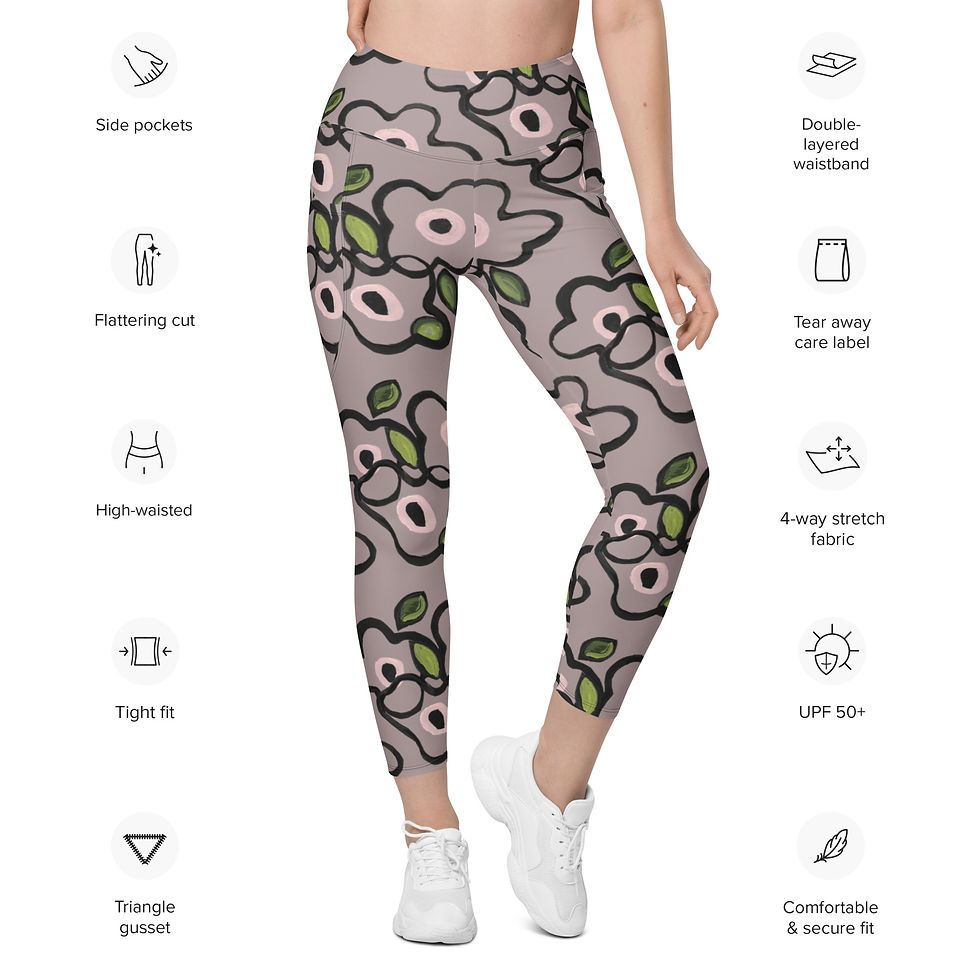 Thumbnail: Gray Lilac* Tangles REcycled-Poly Yoga Leggings w/Pockets