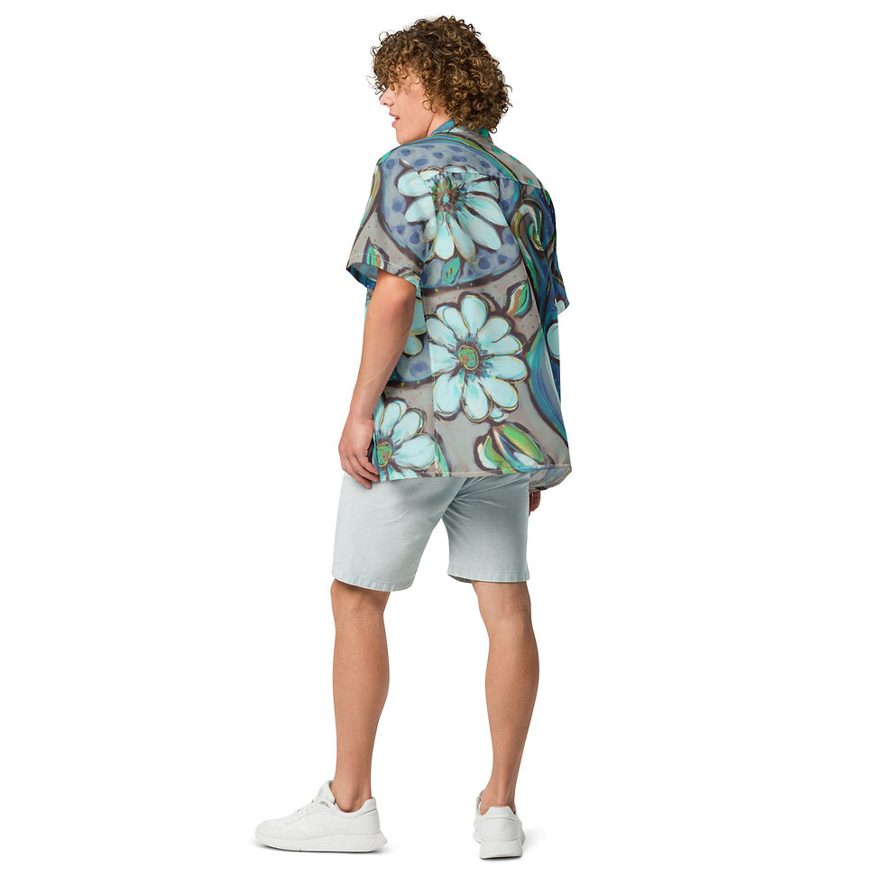 Thumbnail: Blue Damask Aloha Shirt (REcycled-Poly Unisex)