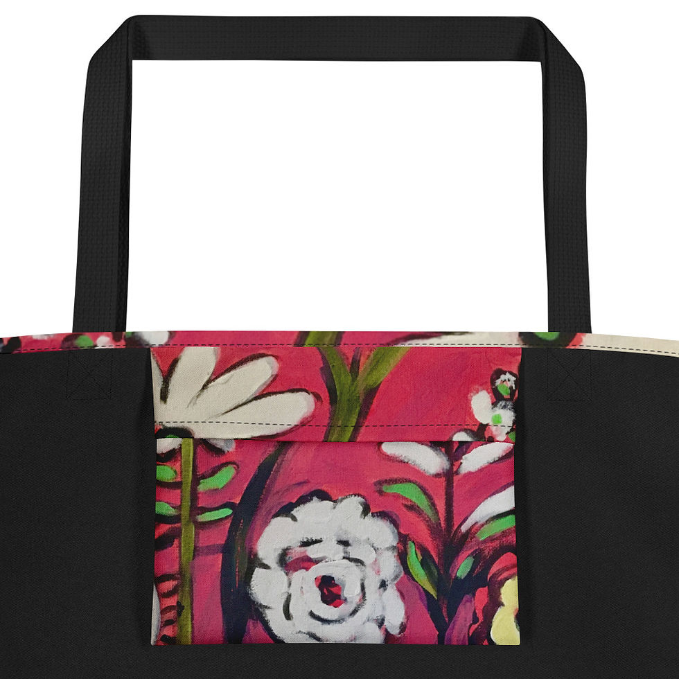 Thumbnail: White Flowers in a Red Hot World Tote w/Pocket