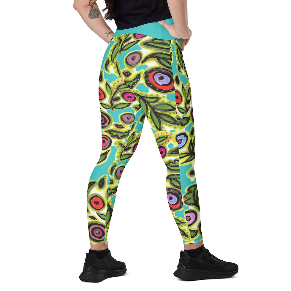 Thumbnail: Nevis Turquoise  REcycled-Poly Yoga Leggings w/Pockets 