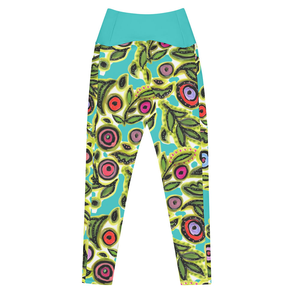 Thumbnail: Nevis Turquoise  REcycled-Poly Yoga Leggings w/Pockets 