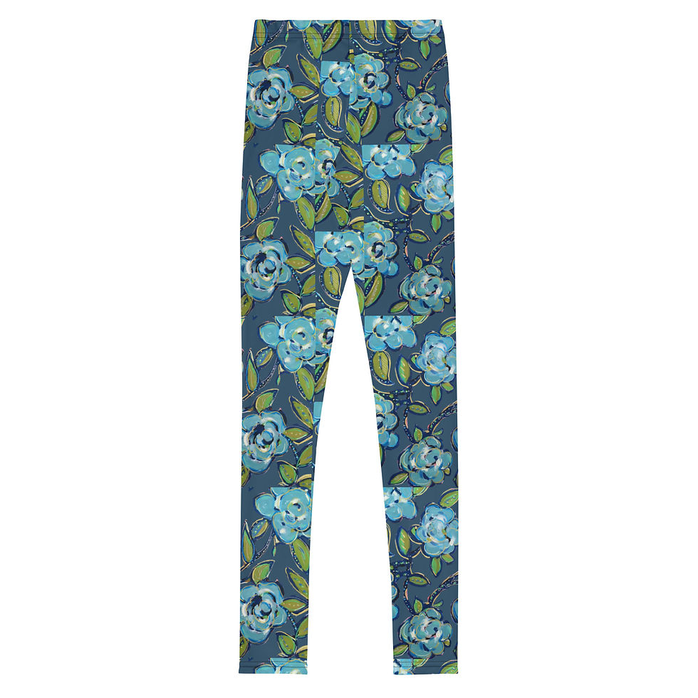 Thumbnail: Navy Blue Roses Youth Leggings
