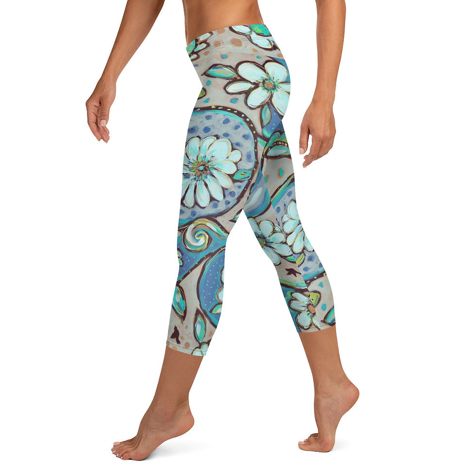 Thumbnail: Blue Damask Capri Leggings