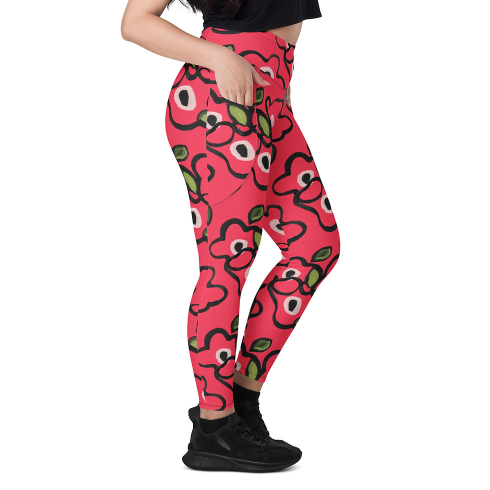 Thumbnail: Radical Red Tangles REcycled-Poly Yoga Leggings w/Pockets