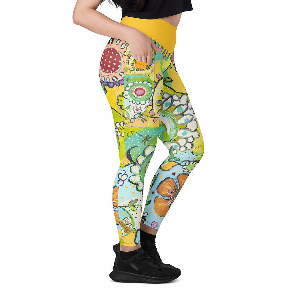 Thumbnail: Flower Power ReCycled-Poly Yoga Leggings w/Pockets
