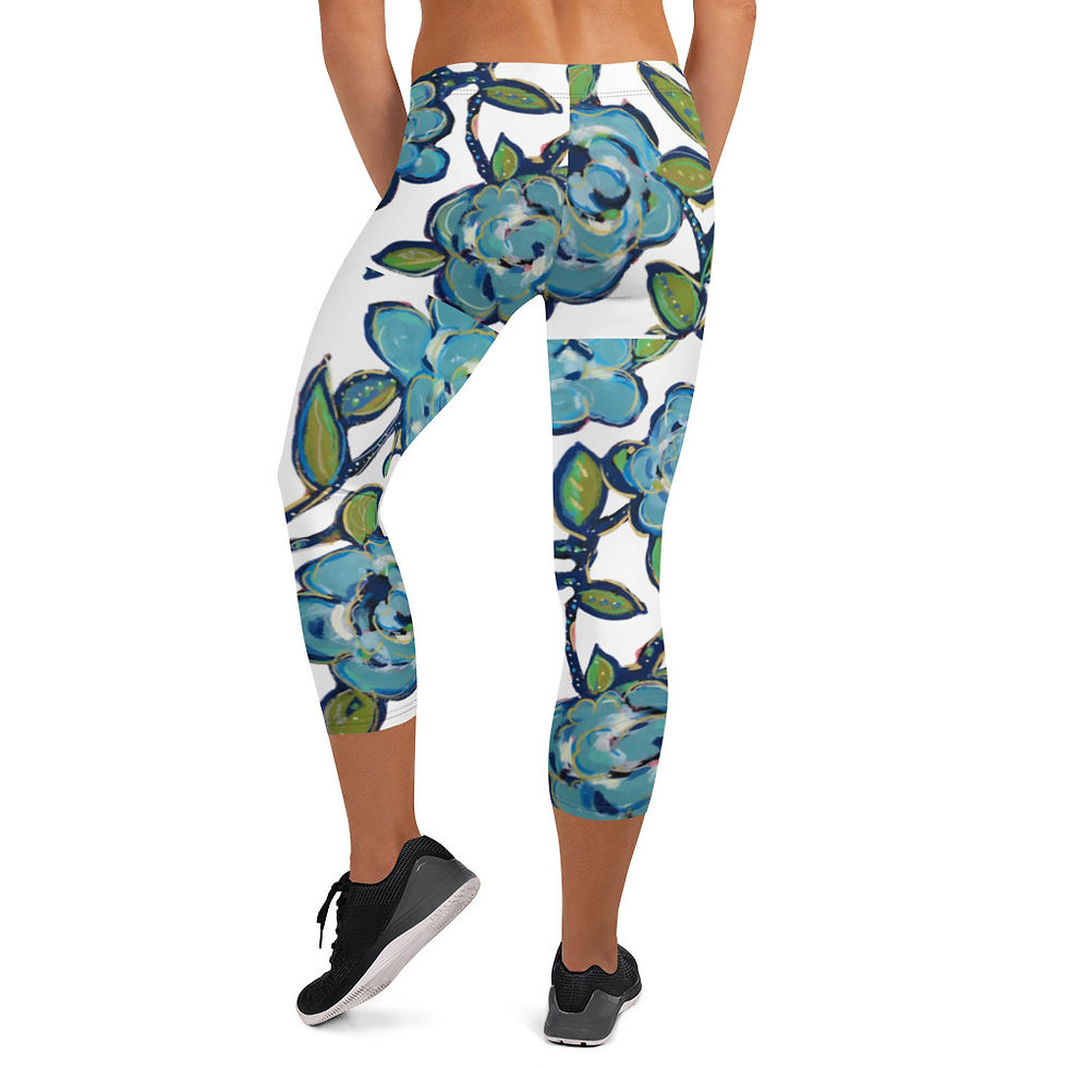 Thumbnail: Blue Roses Capri Leggings