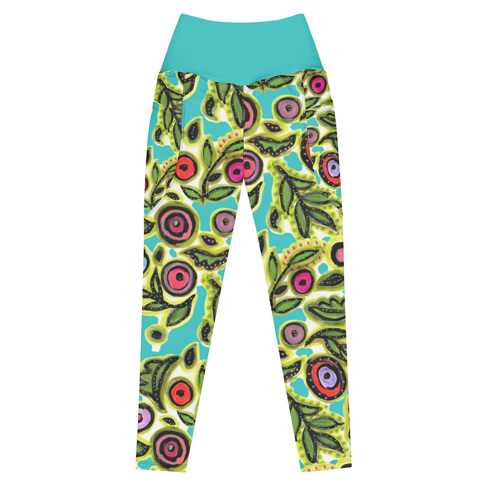 Thumbnail: Nevis Turquoise  REcycled-Poly Yoga Leggings w/Pockets 
