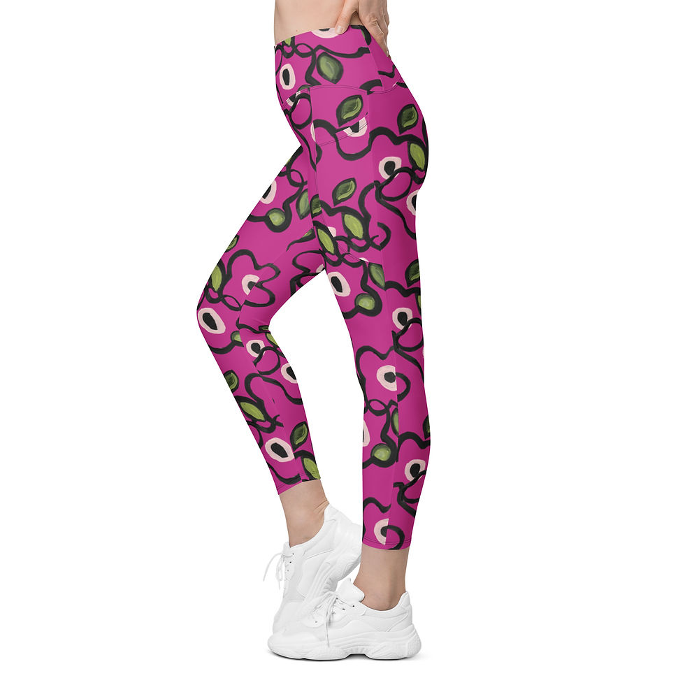 Thumbnail: Fuschia Tangles REcycled-Poly Yoga Leggings w/Pockets