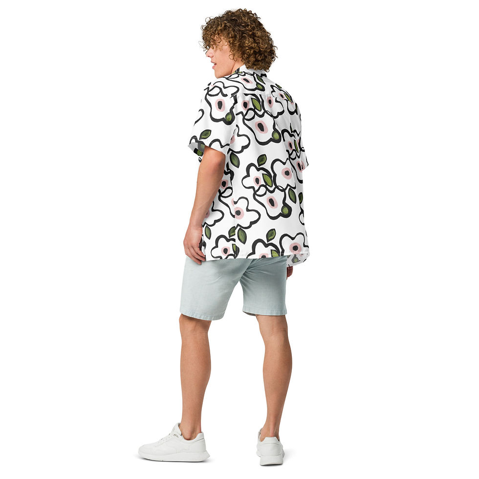 Thumbnail: Milky White Tangles Aloha Shirt ( ReCycled-Poly Unisex)