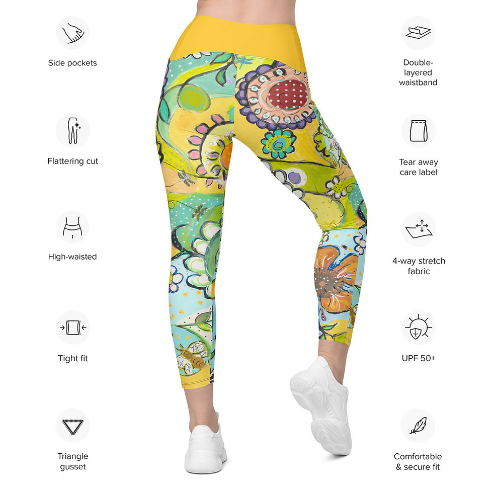 Thumbnail: Flower Power ReCycled-Poly Yoga Leggings w/Pockets