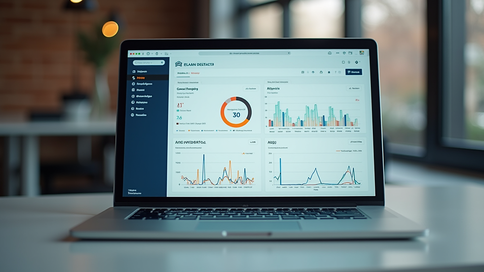 Eye-level view of a laptop screen showing SEO analytics dashboard